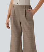 High Waisted Bootcut Houndstooth Work Trousers with Pockets — Khaki Houndstooth — view 5