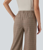 High Waisted Bootcut Houndstooth Work Trousers with Pockets — Khaki Houndstooth — view 4