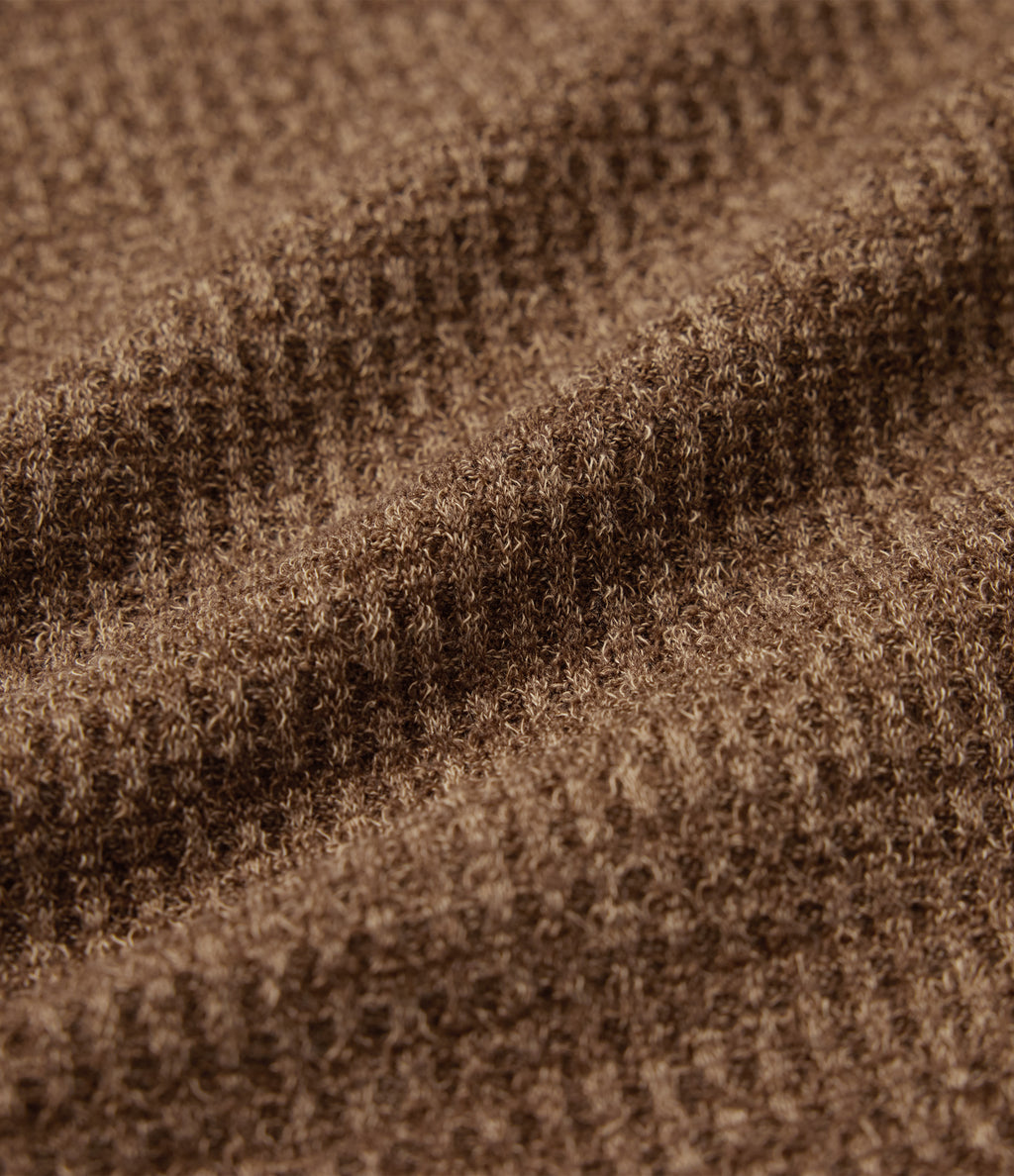 Long Sleeve Curved Hem Knit Waffle Casual Jacket with Pockets — Toffee — view 6