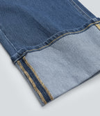Mid Rise Rolled Hem Casual Straight Leg Jeans with Pockets — Estate Blue Denim — view 8