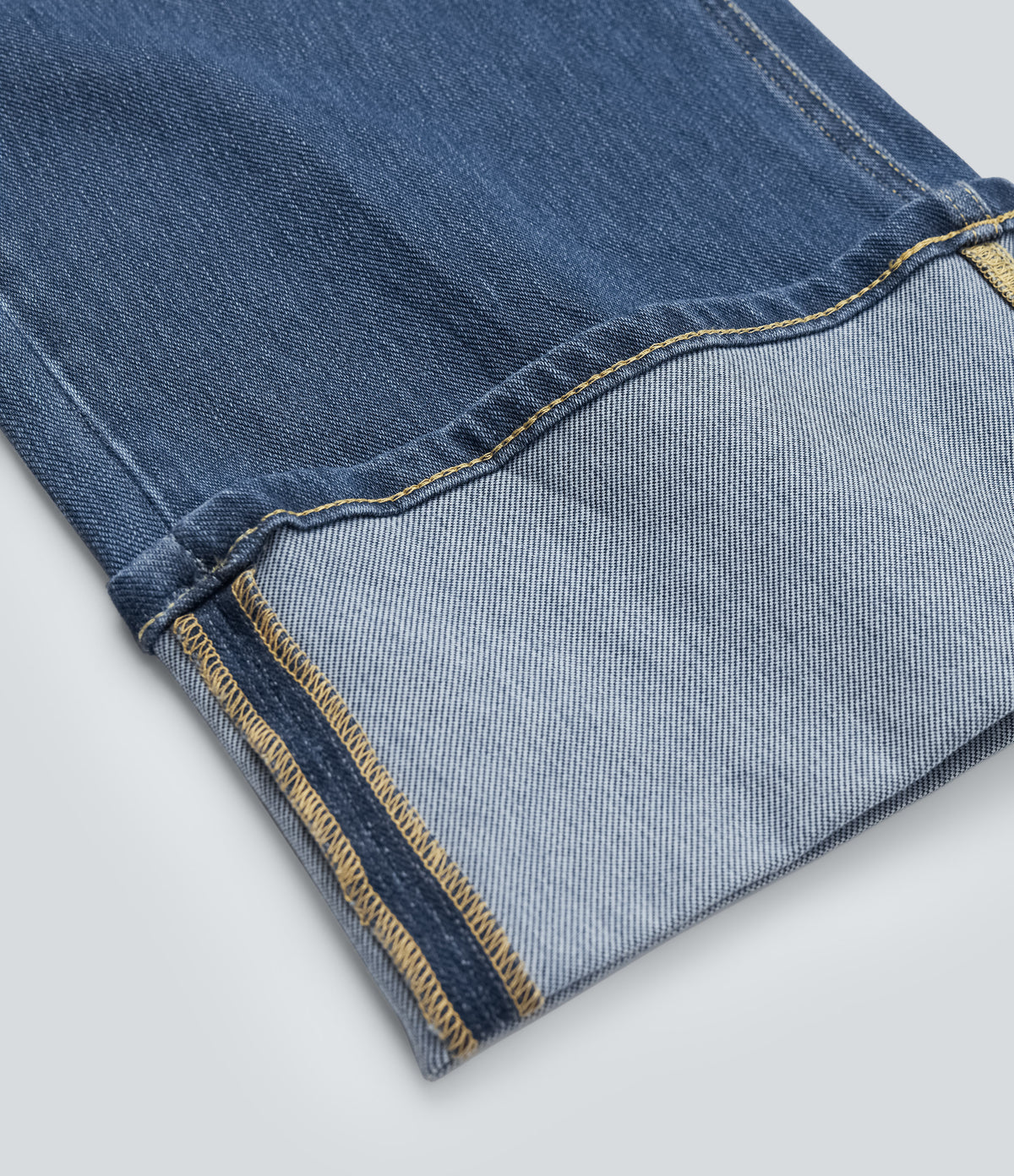 Mid Rise Rolled Hem Casual Straight Leg Jeans with Pockets — Estate Blue Denim — view 8