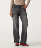 Asymmetric Low Rise Straight Leg Casual Jeans with Pockets — Cool Gray Denim — view 3