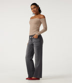 Asymmetric Low Rise Straight Leg Casual Jeans with Pockets — Cool Gray Denim — view 6