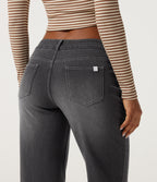Asymmetric Low Rise Straight Leg Casual Jeans with Pockets — Cool Gray Denim — view 5