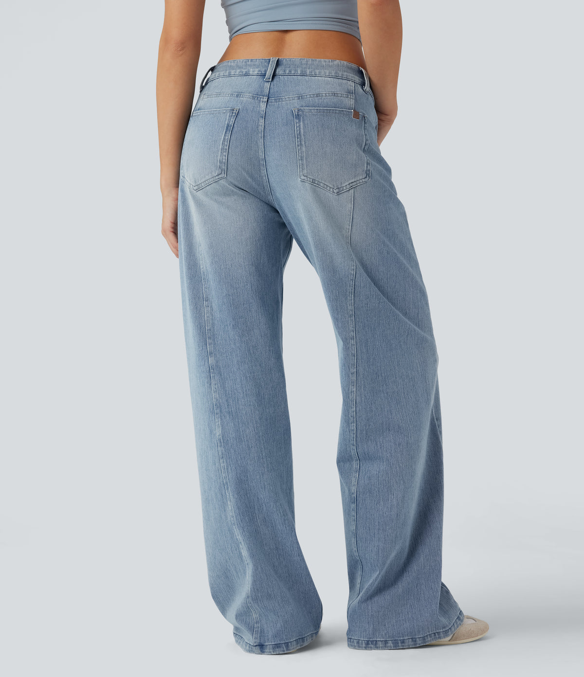 Low Rise Wide Leg Casual Jeans with Pockets — Malibu Blue Denim — view 2