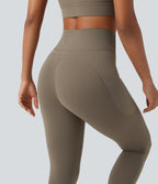 High Waisted Drawstring Tummy Control Yoga Leggings with Pockets — Dawn Brown — view 5