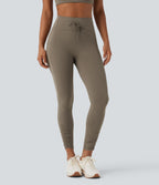 High Waisted Drawstring Tummy Control Yoga Leggings with Pockets — Dawn Brown — view 3