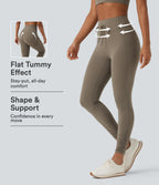 High Waisted Drawstring Tummy Control Yoga Leggings with Pockets — Dawn Brown — view 1