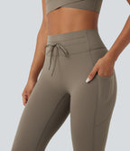 High Waisted Drawstring Tummy Control Yoga Leggings with Pockets — Dawn Brown — view 4