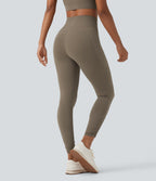 High Waisted Drawstring Tummy Control Yoga Leggings with Pockets — Dawn Brown — view 2