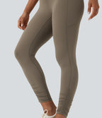 High Waisted Drawstring Tummy Control Yoga Leggings with Pockets — Dawn Brown — view 6
