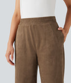 Mid Rise Suede Casual Baggy Trousers with Pockets — Coca Mocha — view 5