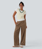 Mid Rise Suede Casual Baggy Trousers with Pockets — Coca Mocha — view 6