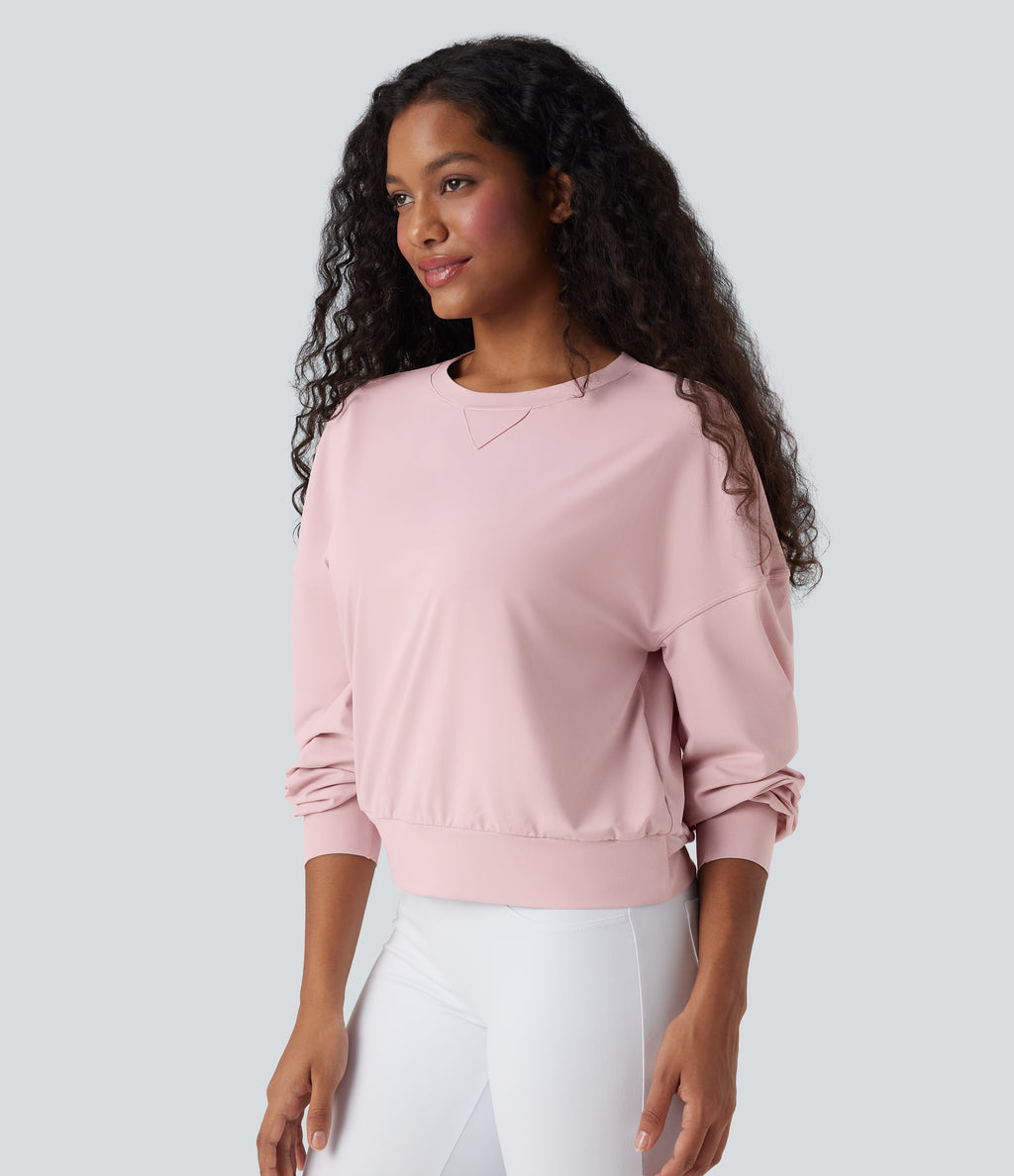 Round Neck Long Sleeve Yoga Sports Top — Pale Lilac — view 3