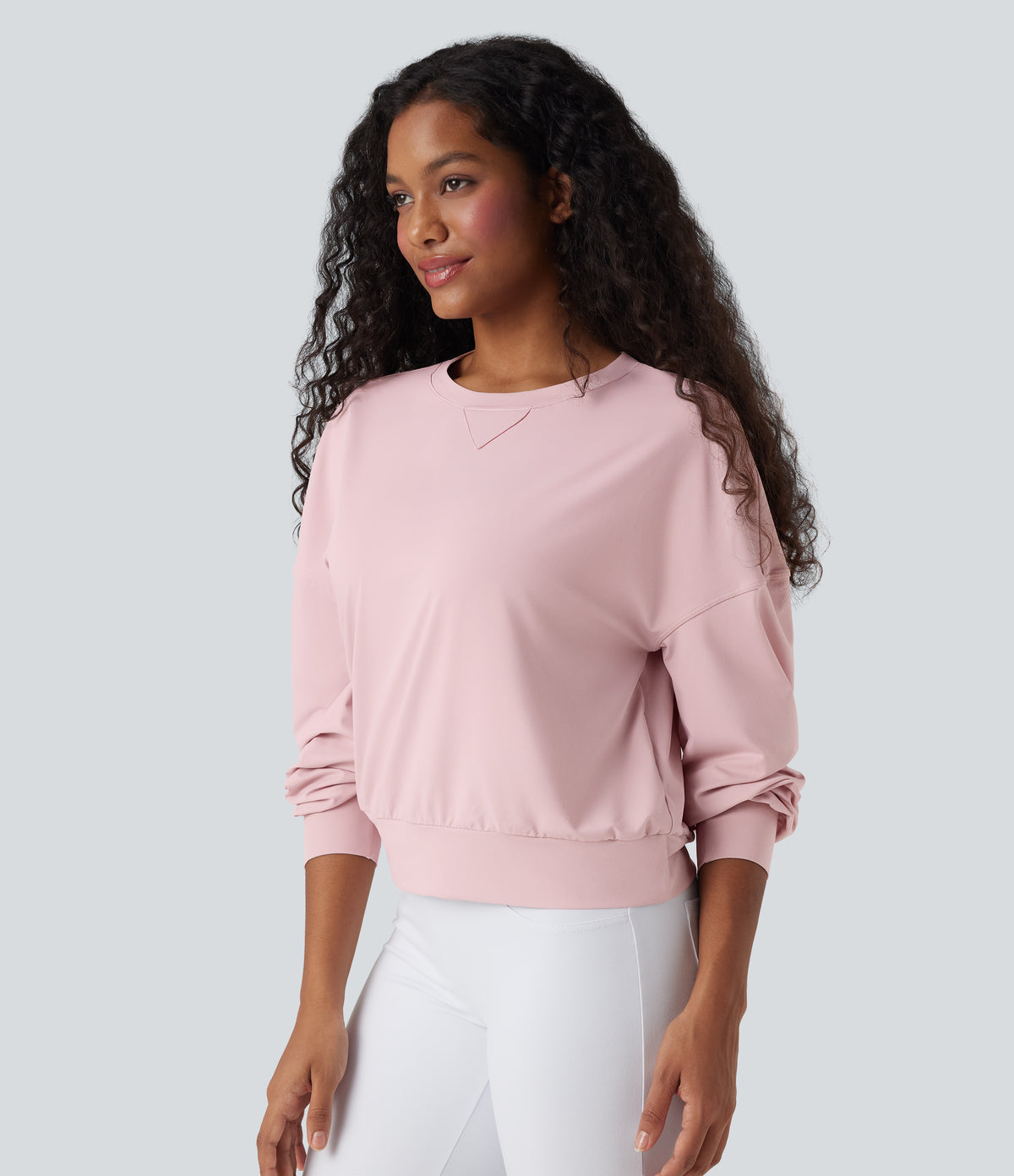 Round Neck Long Sleeve Yoga Sports Top — Pale Lilac — view 3
