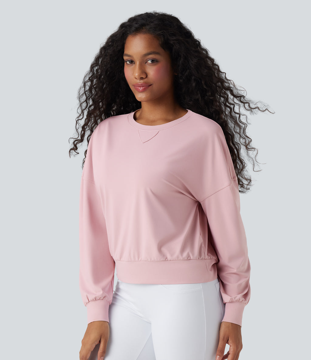 Round Neck Long Sleeve Yoga Sports Top — Pale Lilac — view 7