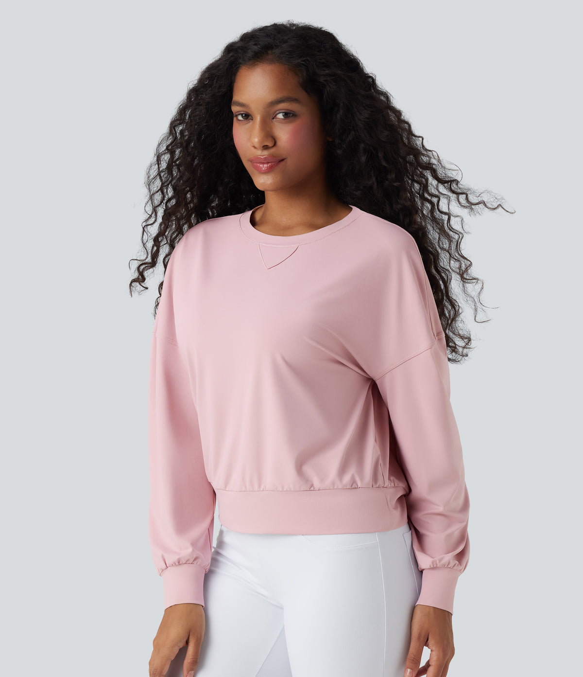 Round Neck Long Sleeve Yoga Sports Top — Pale Lilac — view 7