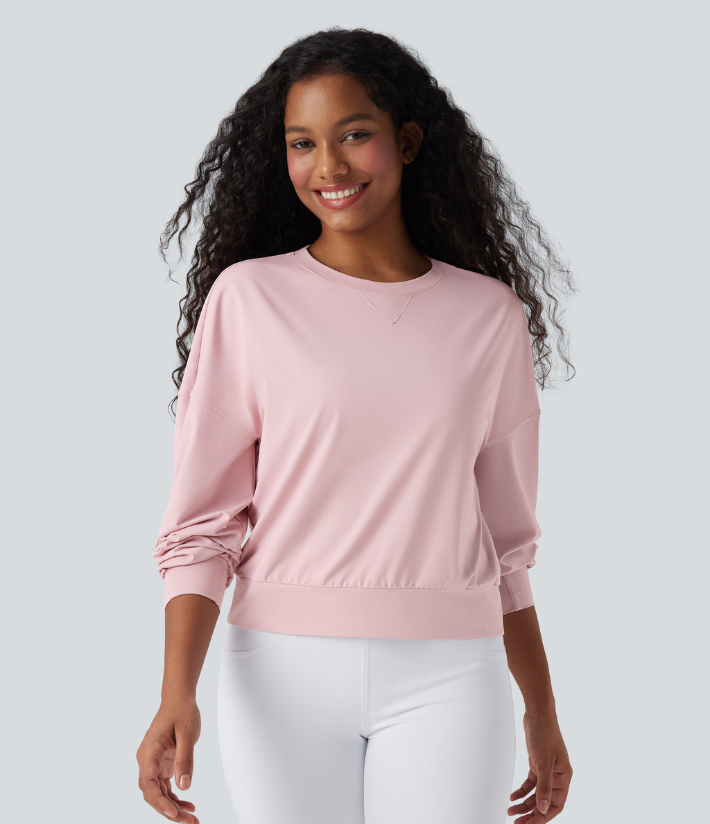 Round Neck Long Sleeve Yoga Sports Top — Pale Lilac — view 1