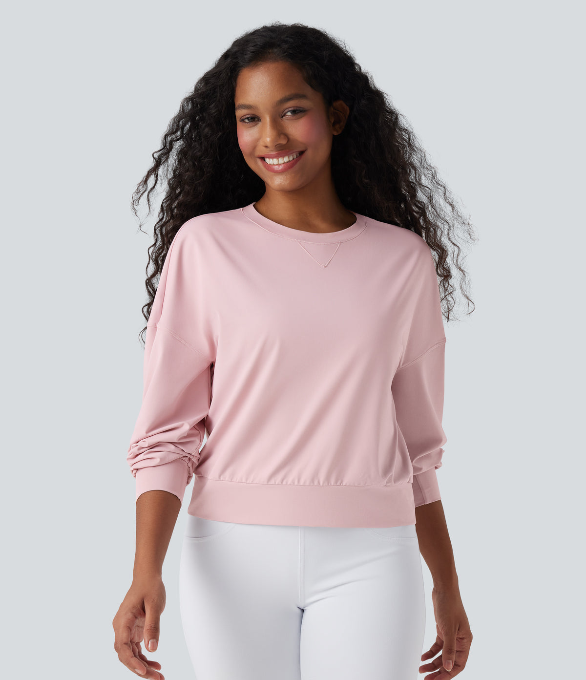 Round Neck Long Sleeve Yoga Sports Top — Pale Lilac — view 1