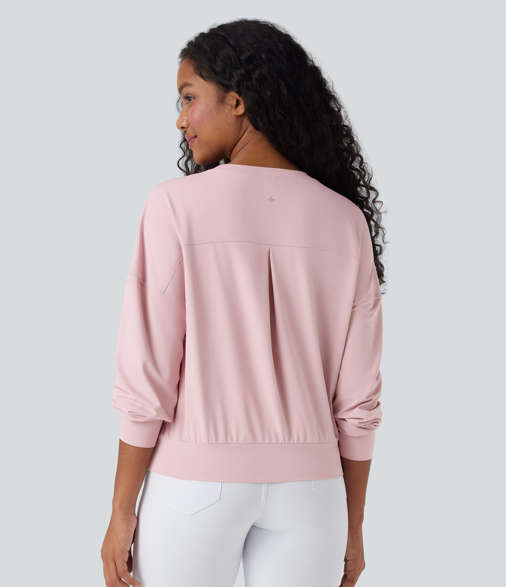 Round Neck Long Sleeve Yoga Sports Top — Pale Lilac — view 2