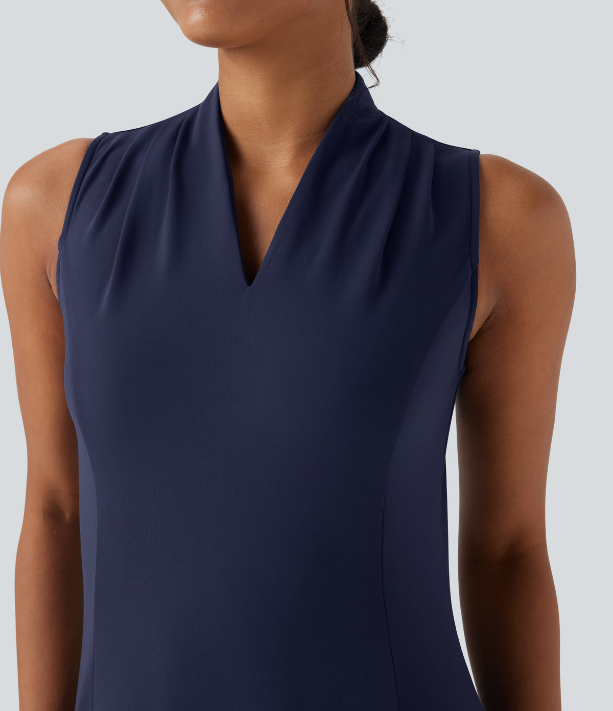 Plush V-neck Sleeveless 2-piece Mini Golf Active Dress with Pockets — Peacoat — view 4