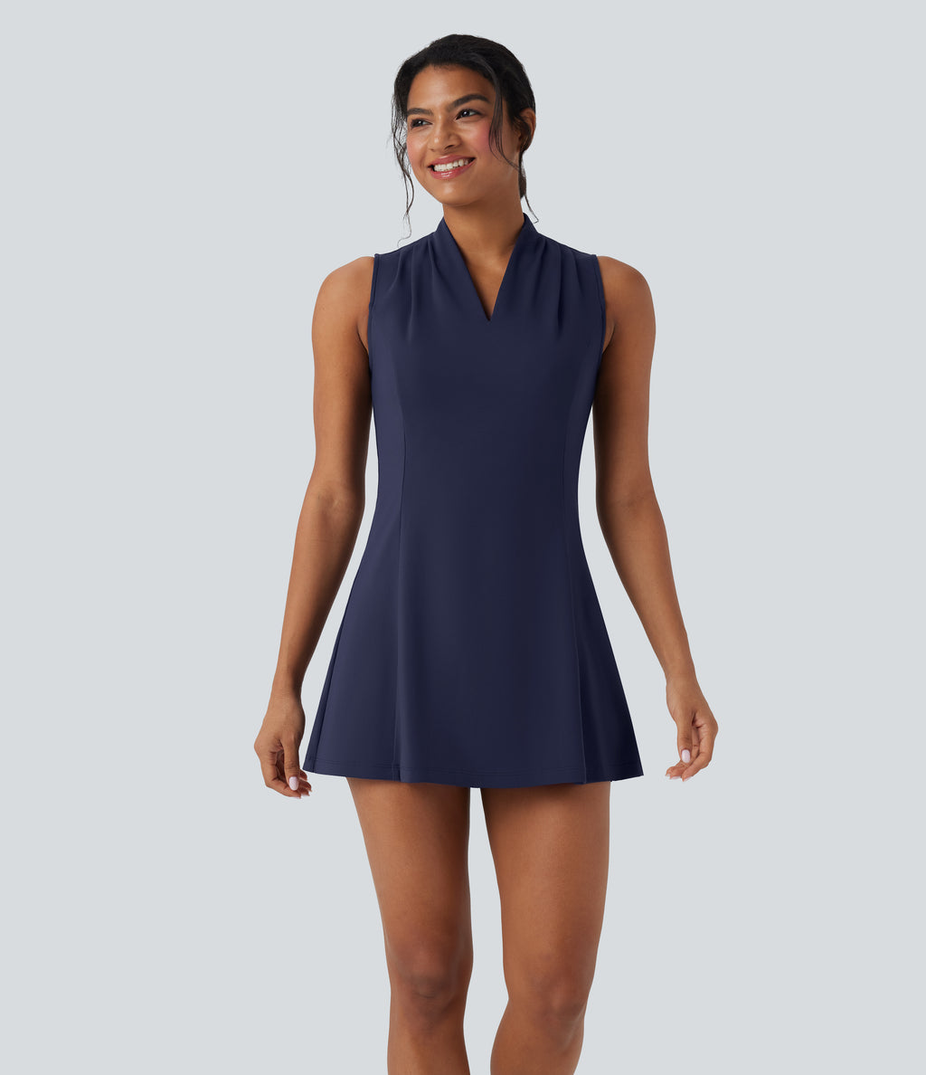 Plush V-neck Sleeveless 2-piece Mini Golf Active Dress with Pockets — Peacoat — view 3