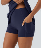 Plush V-neck Sleeveless 2-piece Mini Golf Active Dress with Pockets — Peacoat — view 6