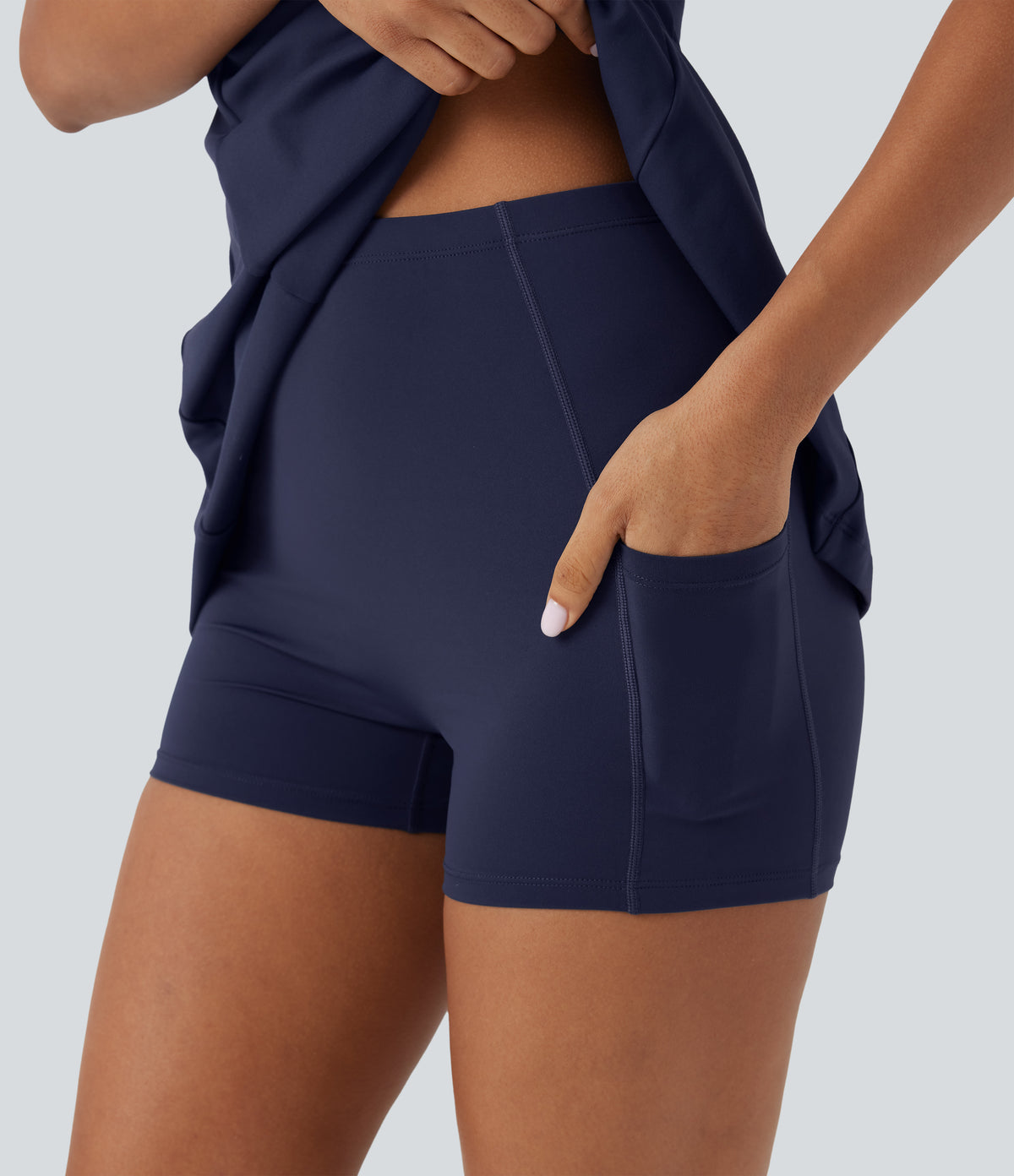 Plush V-neck Sleeveless 2-piece Mini Golf Active Dress with Pockets — Peacoat — view 6