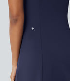 Plush V-neck Sleeveless 2-piece Mini Golf Active Dress with Pockets — Peacoat — view 5