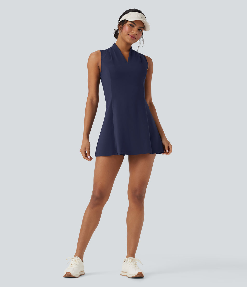 Plush V-neck Sleeveless 2-piece Mini Golf Active Dress with Pockets — Peacoat — view 7