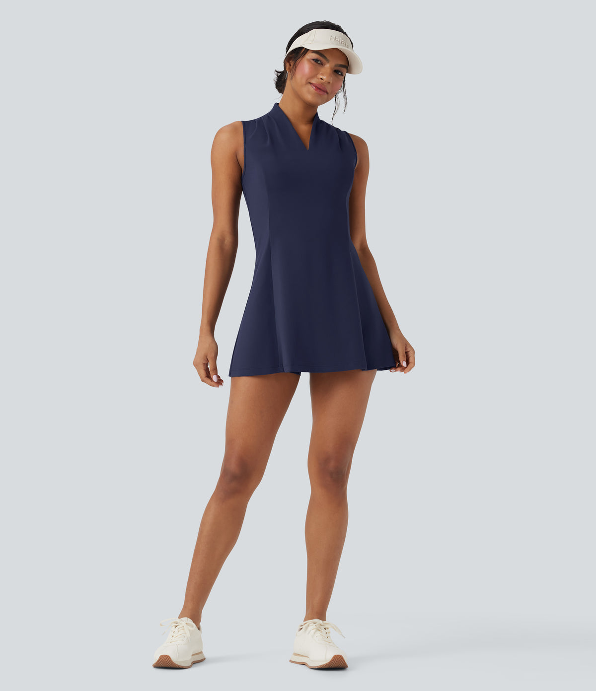 Plush V-neck Sleeveless 2-piece Mini Golf Active Dress with Pockets — Peacoat — view 7