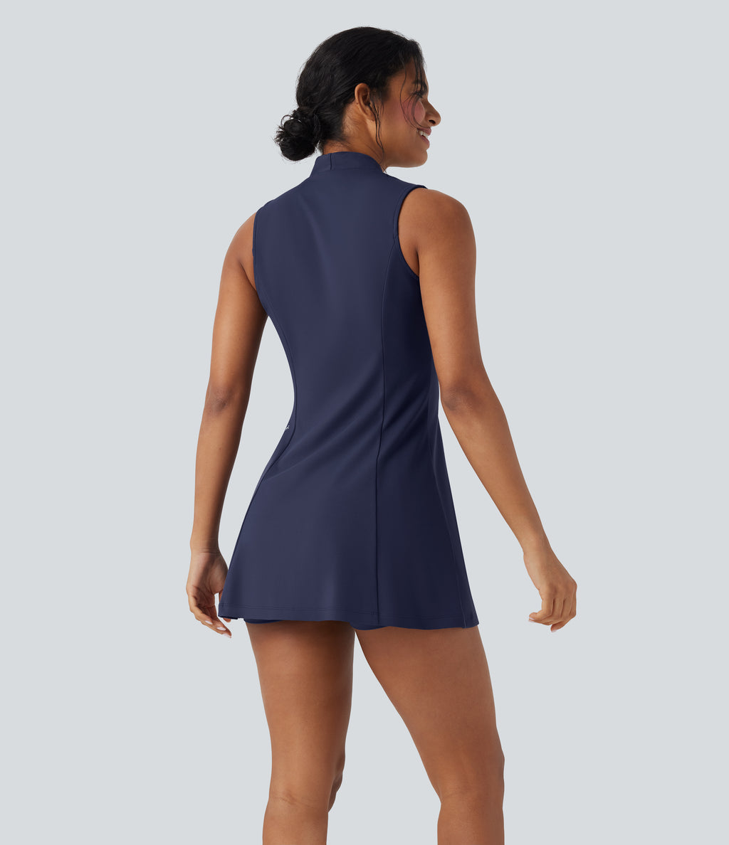 Plush V-neck Sleeveless 2-piece Mini Golf Active Dress with Pockets — Peacoat — view 2