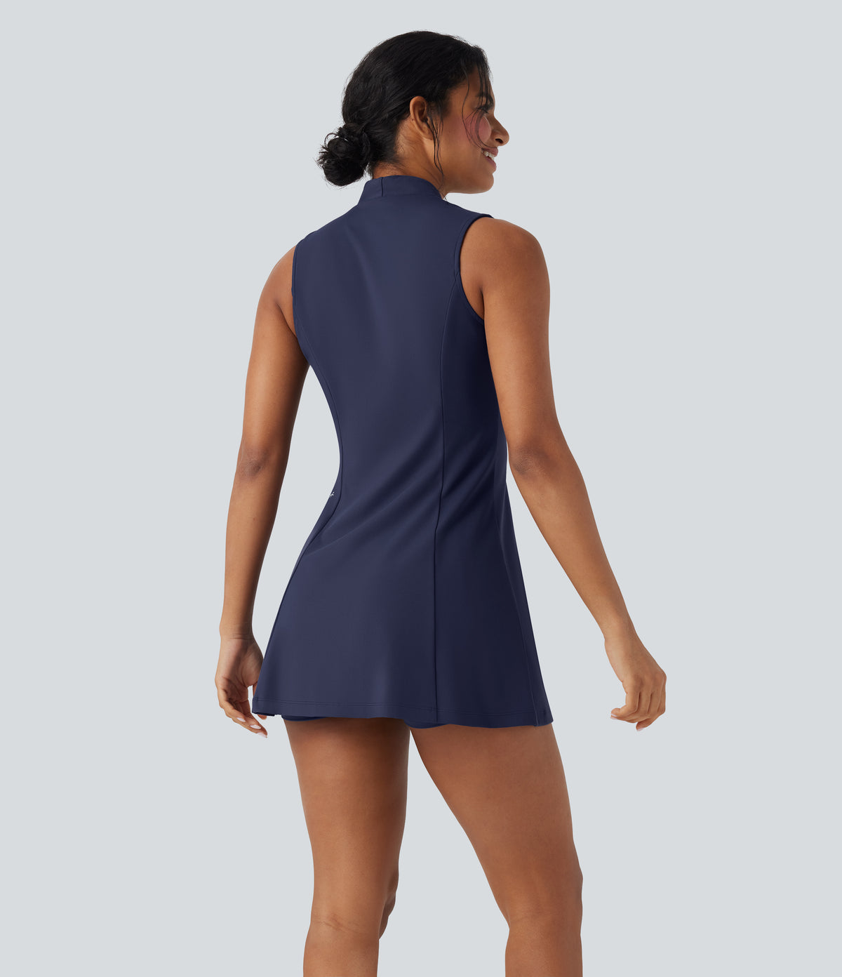 Plush V-neck Sleeveless 2-piece Mini Golf Active Dress with Pockets — Peacoat — view 2