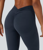 High Waisted Tummy Control Butt Lifting Scrunch Shaping Yoga Bootcut Leggings with Pockets — Carbon — view 5