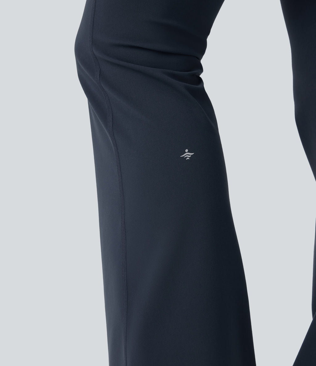 High Waisted Tummy Control Butt Lifting Scrunch Shaping Yoga Bootcut Leggings with Pockets — Carbon — view 6