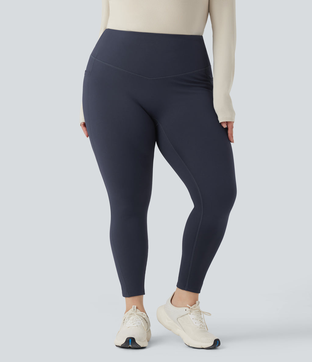 Plush Thermal High Waisted Tummy Control Training Plus Size Legging with Pockets — Overture — view 3
