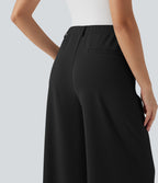 High Waisted Palazzo Wide Leg Crepe Work Trousers with Pockets — Black — view 4