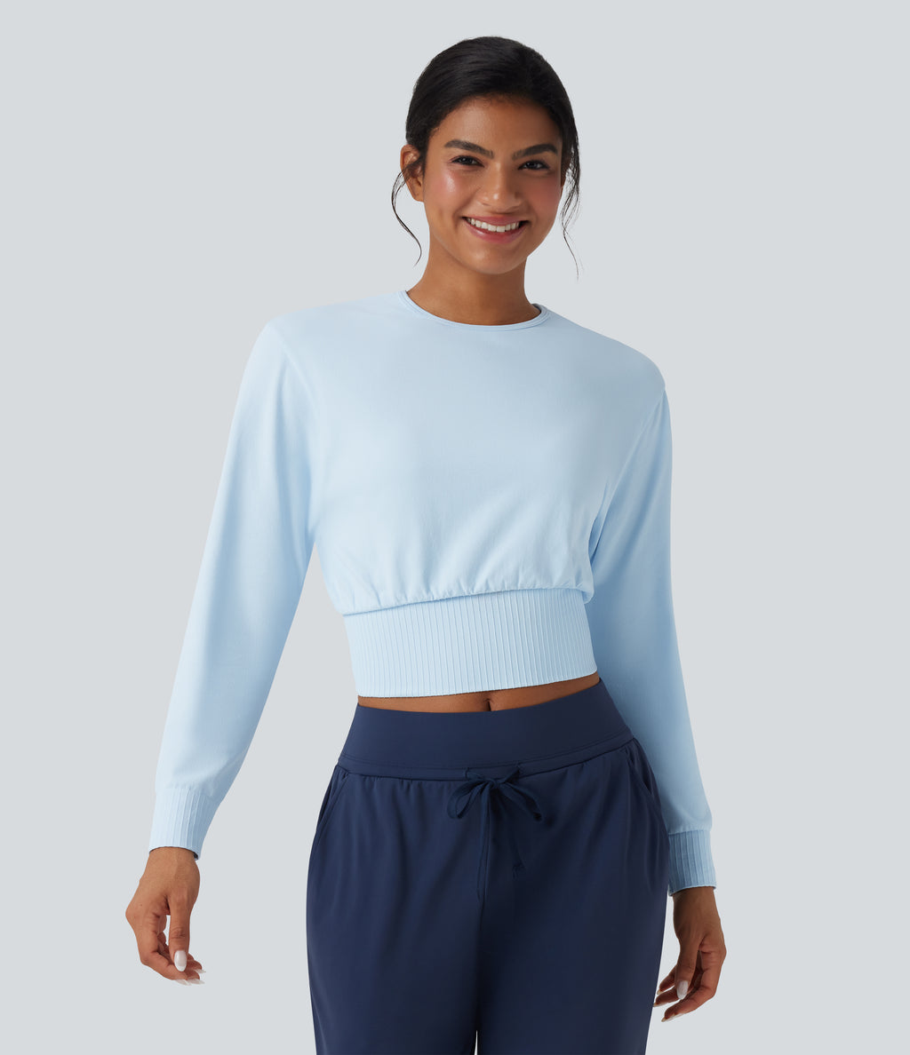 OneForm Seamless Flow Round Neck Long Sleeve Workout Sports Top — Clear Water Blue — view 1
