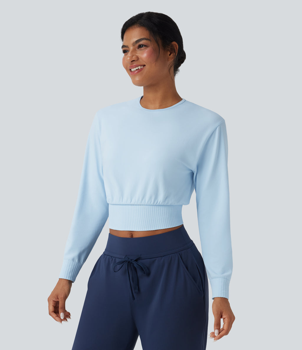 OneForm Seamless Flow Round Neck Long Sleeve Workout Sports Top — Clear Water Blue — view 3
