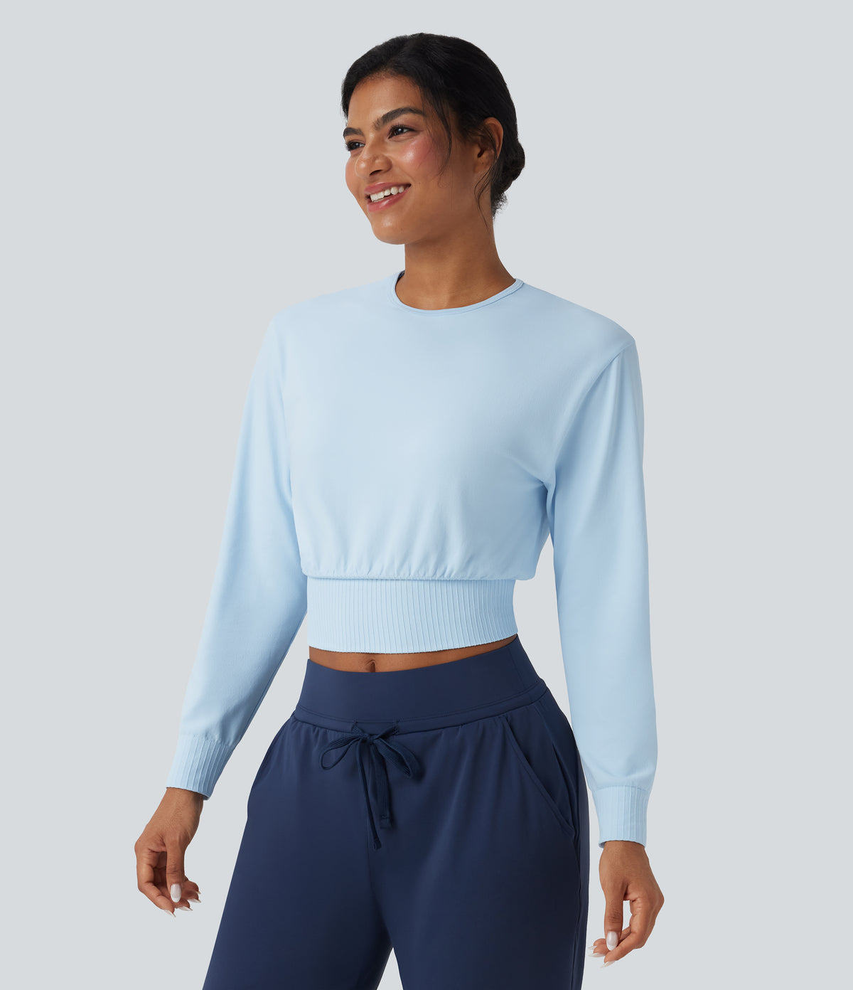 OneForm Seamless Flow Round Neck Long Sleeve Workout Sports Top — Clear Water Blue — view 3