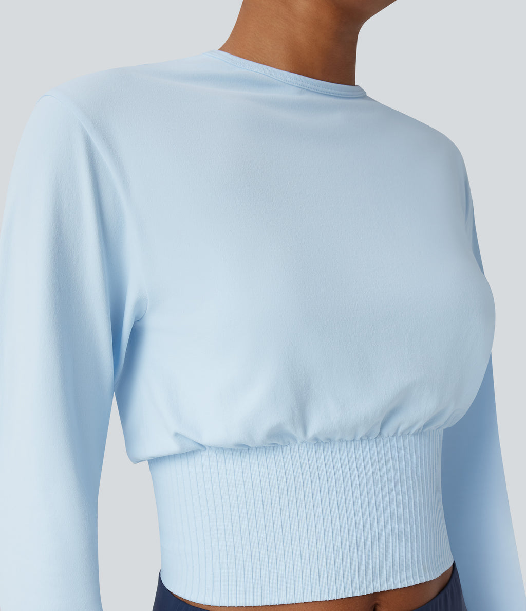OneForm Seamless Flow Round Neck Long Sleeve Workout Sports Top — Clear Water Blue — view 4