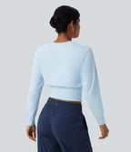 OneForm Seamless Flow Round Neck Long Sleeve Workout Sports Top — Clear Water Blue — view 2