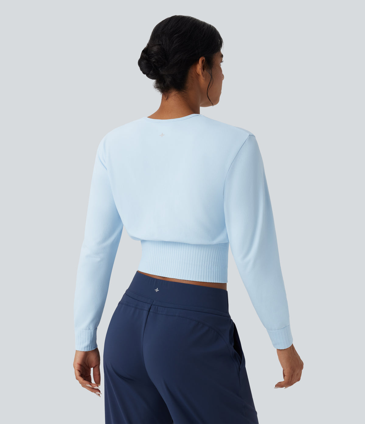OneForm Seamless Flow Round Neck Long Sleeve Workout Sports Top — Clear Water Blue — view 2