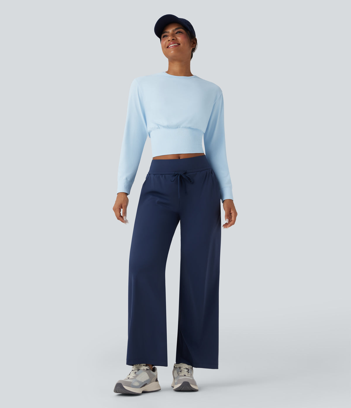 OneForm Seamless Flow Round Neck Long Sleeve Workout Sports Top — Clear Water Blue — view 7