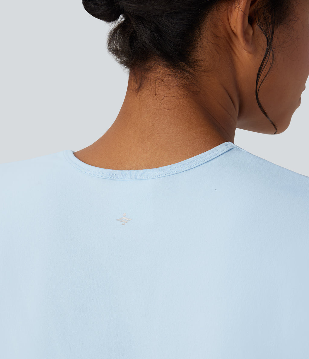 OneForm Seamless Flow Round Neck Long Sleeve Workout Sports Top — Clear Water Blue — view 5