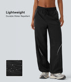 Lightweight Durable Water Repellent Low Rise Drawstring Color Block Cinchable Hem Running Joggers with Pockets — Black — view 1