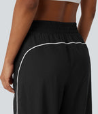 Lightweight Durable Water Repellent Low Rise Drawstring Color Block Cinchable Hem Running Joggers with Pockets — Black — view 5