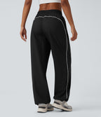 Lightweight Durable Water Repellent Low Rise Drawstring Color Block Cinchable Hem Running Joggers with Pockets — Black — view 2