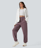 High Waisted Inside Drawstring Fleece Casual Joggers with Pockets — Flint — view 8
