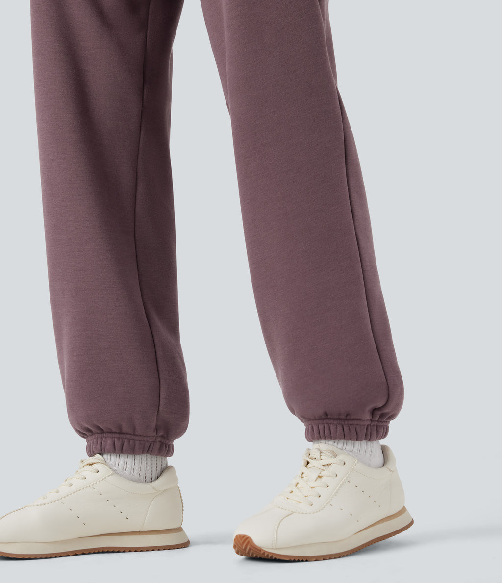 High Waisted Inside Drawstring Fleece Casual Joggers with Pockets — Flint — view 6